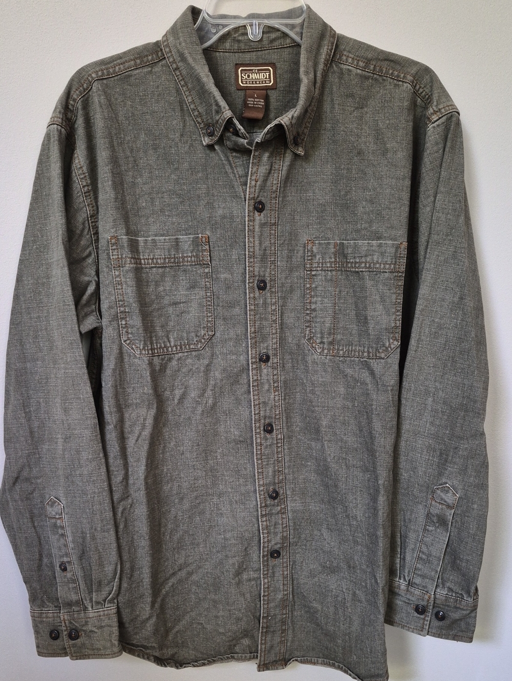 Schmidt Workwear Men's L Cotton Canvas Olive Work Shirt Utility Chore Outdoor
